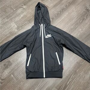 Nike Men's Black Windbreaker with White Accents